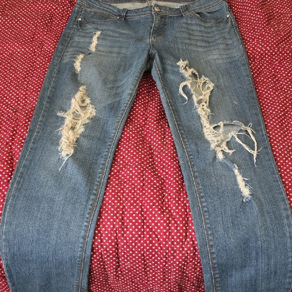 Clash Stylish Distressed Skinny Jeans in Blue Size 15